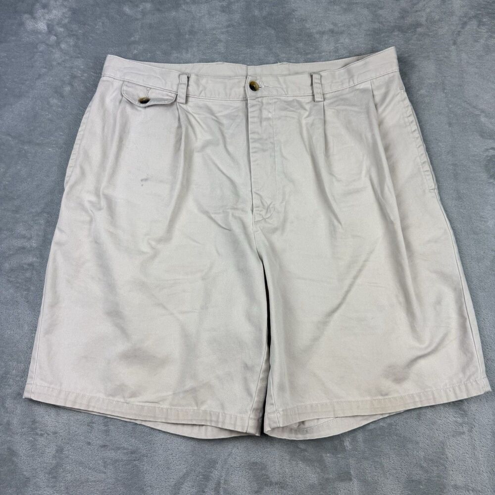 Vintage 90s Nautica Double Pleated Chino Shorts Beige Cotton Men’s Size 36